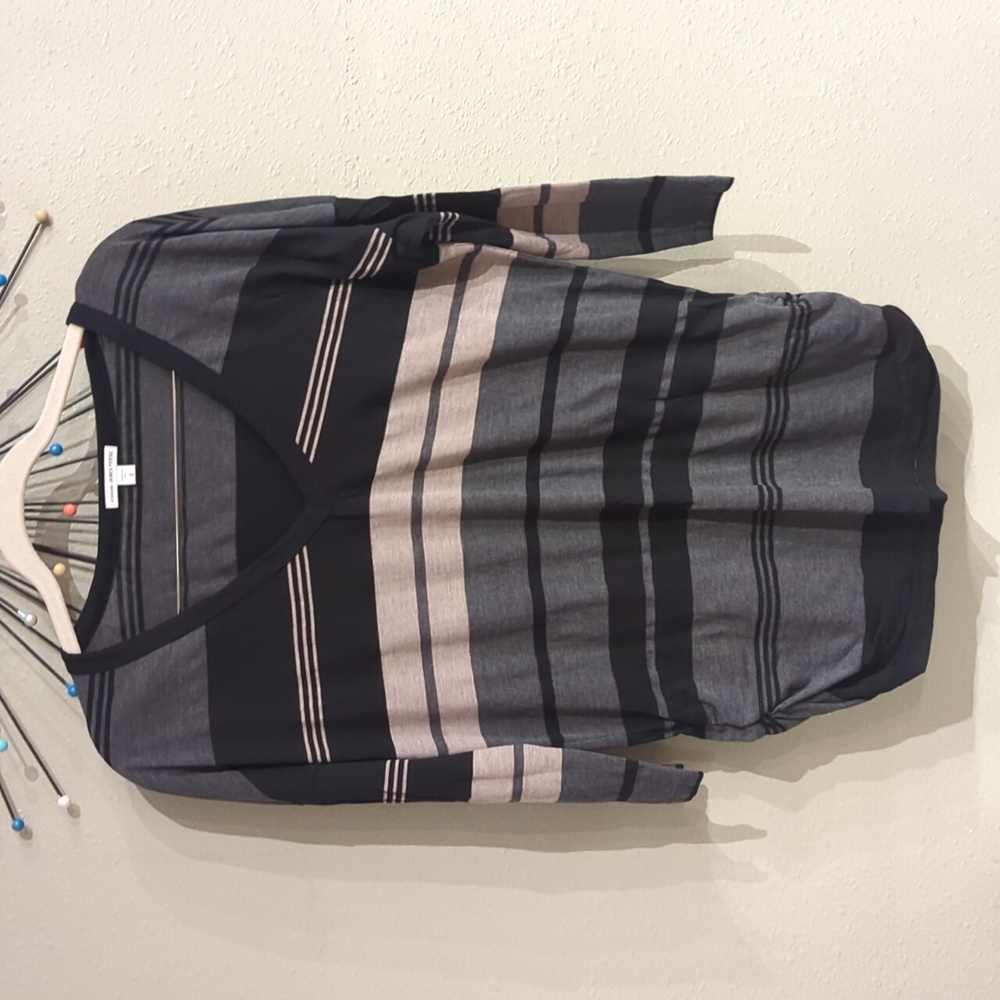 Standard James Perse Striped Top Black Gray Vneck Size 3 Made In USA